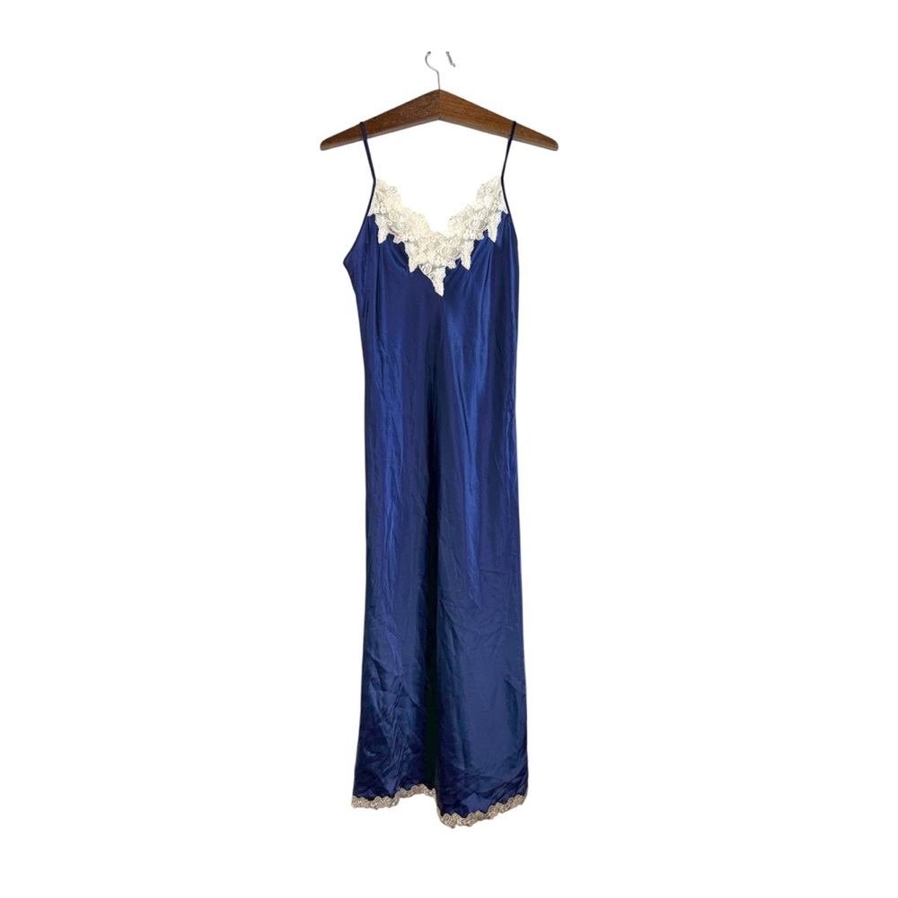 Vintage Jaclyn Smith Studio Intimates Blue Satin Maxi Nightgown Size S Romantic